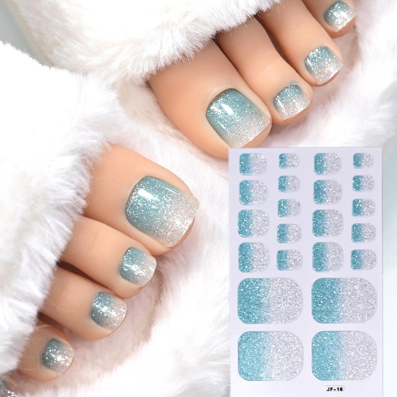 22-finger toenail polish stickers with gradient glitter and gold powder, full-coverage girly toenail decorations.